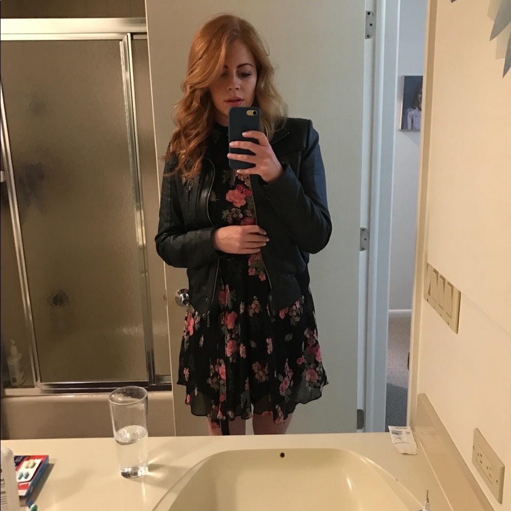 Zara flutter sleeve open back black floral dress